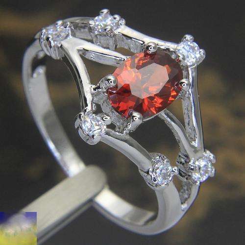 Ladies Gorgeous 10K White Gold Filled Ring with Ruby (Size 7)